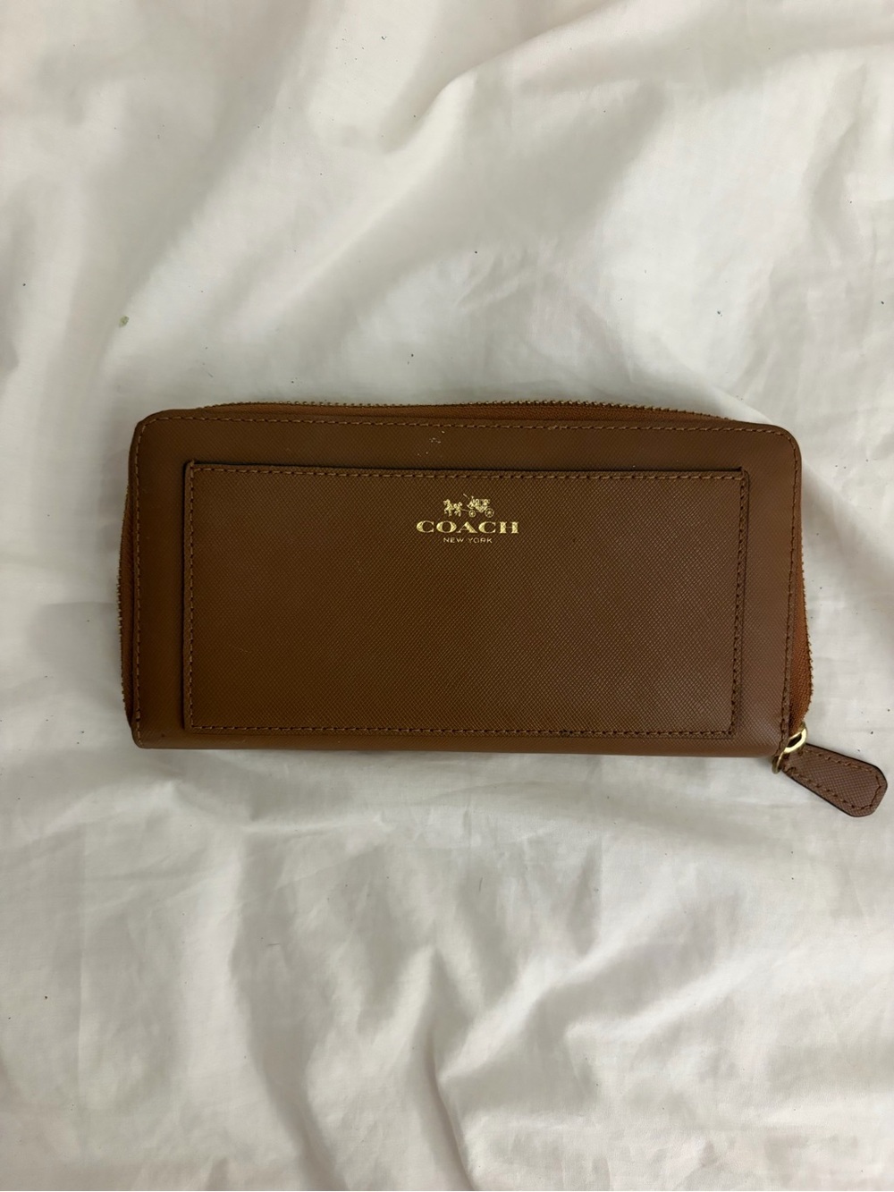 Coach Chestnut Brown Leather Zip-Around Wallet with Gold Logo